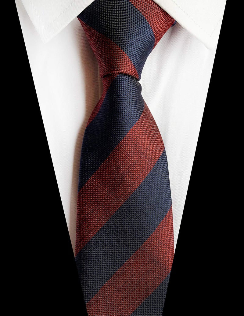 Elfeves Men's Navy Red Ties College Striped Wedding Party Graduation Formal Necktie for Grooms - Image 2